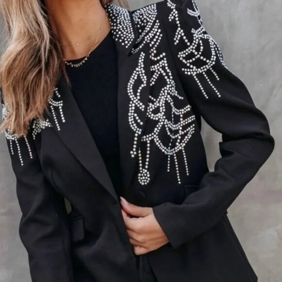 A.peach Jackets & Blazers - A. Peach *NWT Women's Small* Rhinestone embellished blazer black